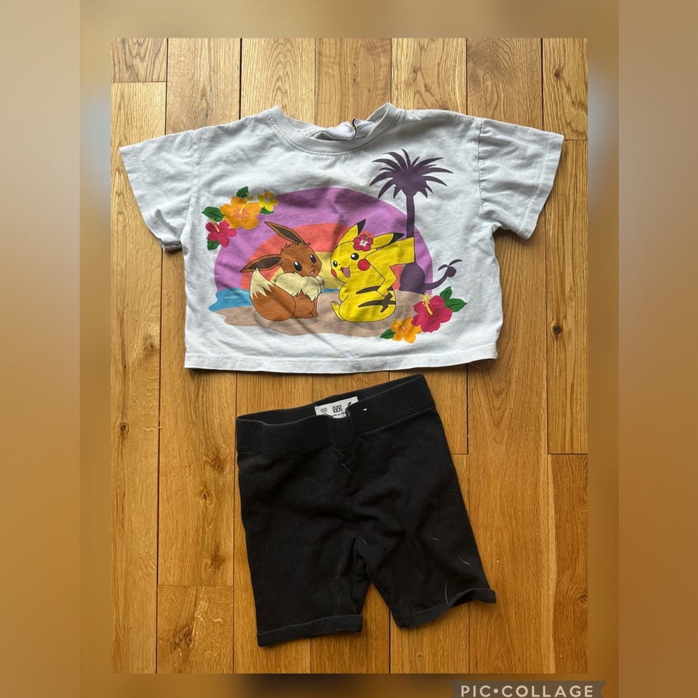 This is a Zara x Pokémon Eevee and Pikachu graphic t-shirt & Cotton On Outfit